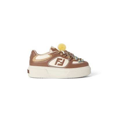 FENDI MATCH BROWN LEATHER PLATFORM LOW-TOPS WITH CHARM 8E8721AY9NF1TO6